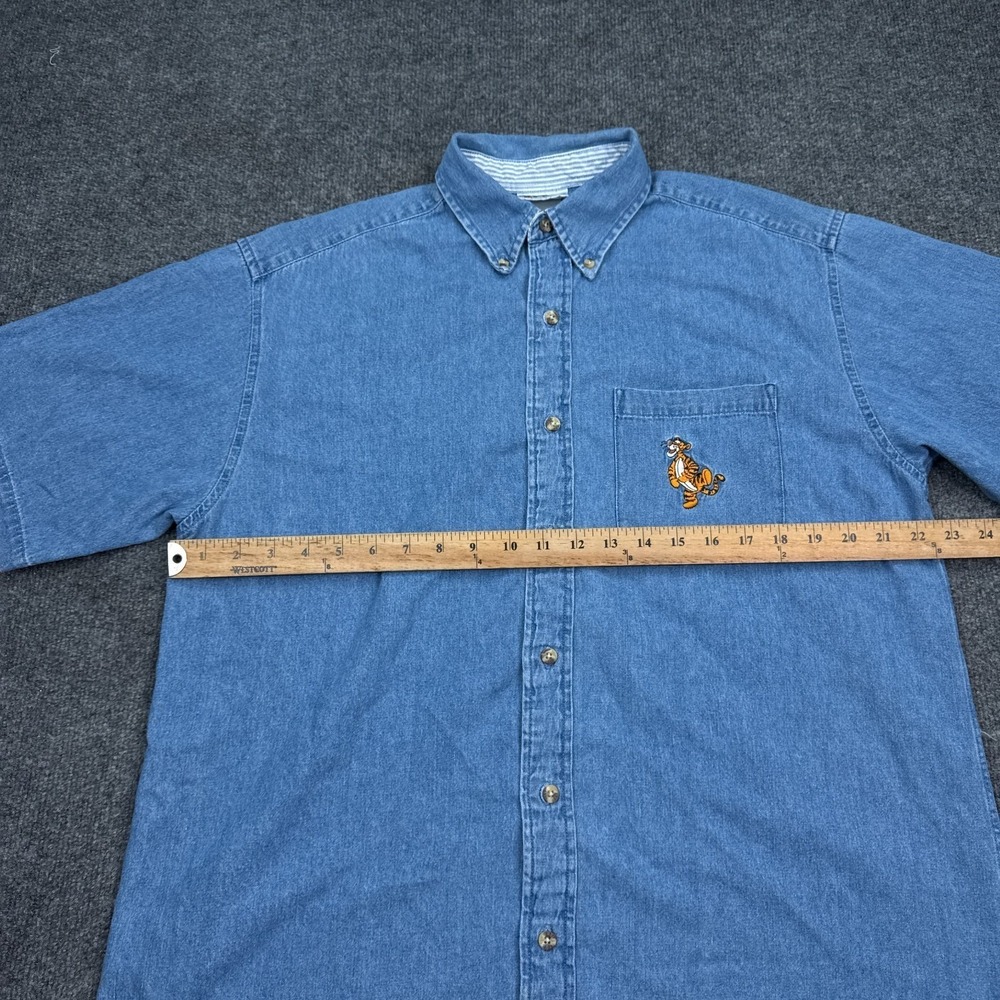 Vintage 90s Disney Tigger Button Down Denim Shirt Adult Size Medium Embroidered - Picture 10 of 12